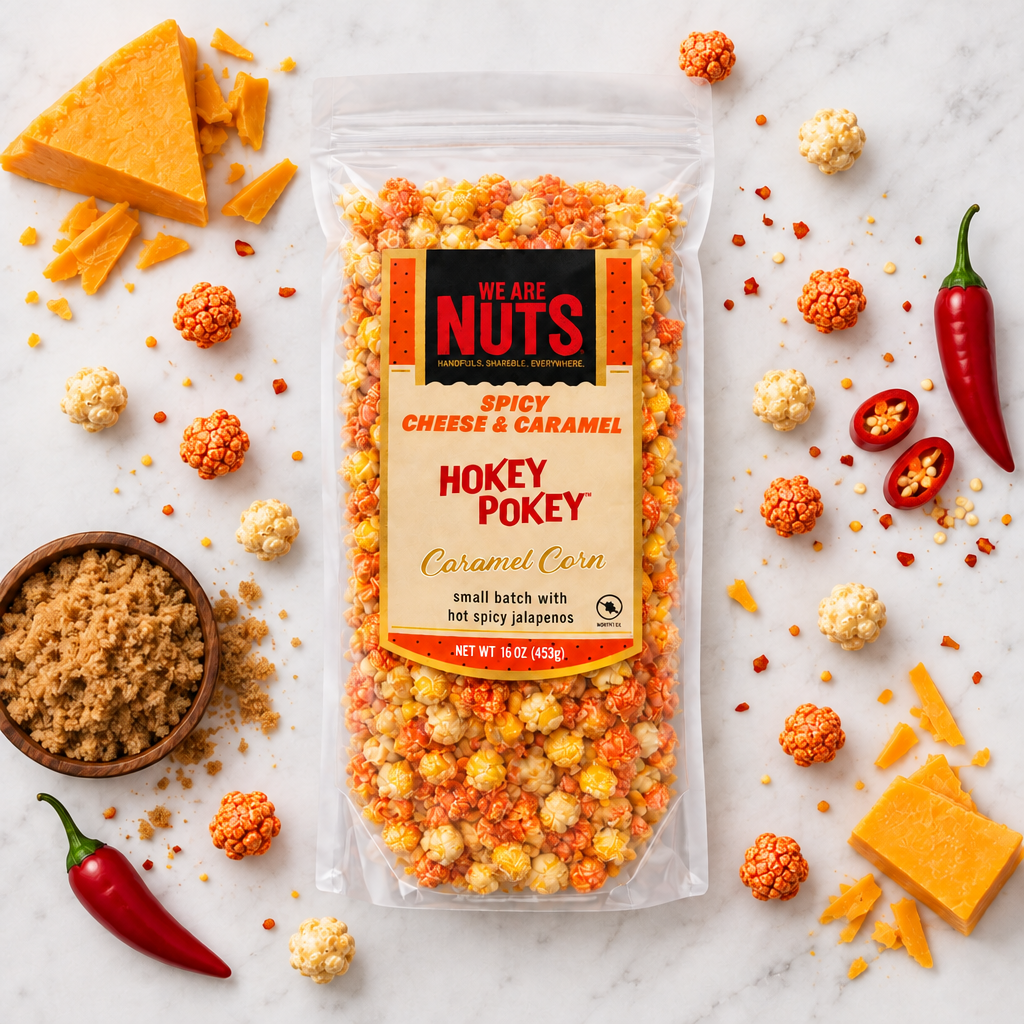 Spicy Cheese & Caramel Hokey Pokey Caramel Corn-Hokey Pokey & Tutti Frutti-We Are Nuts!