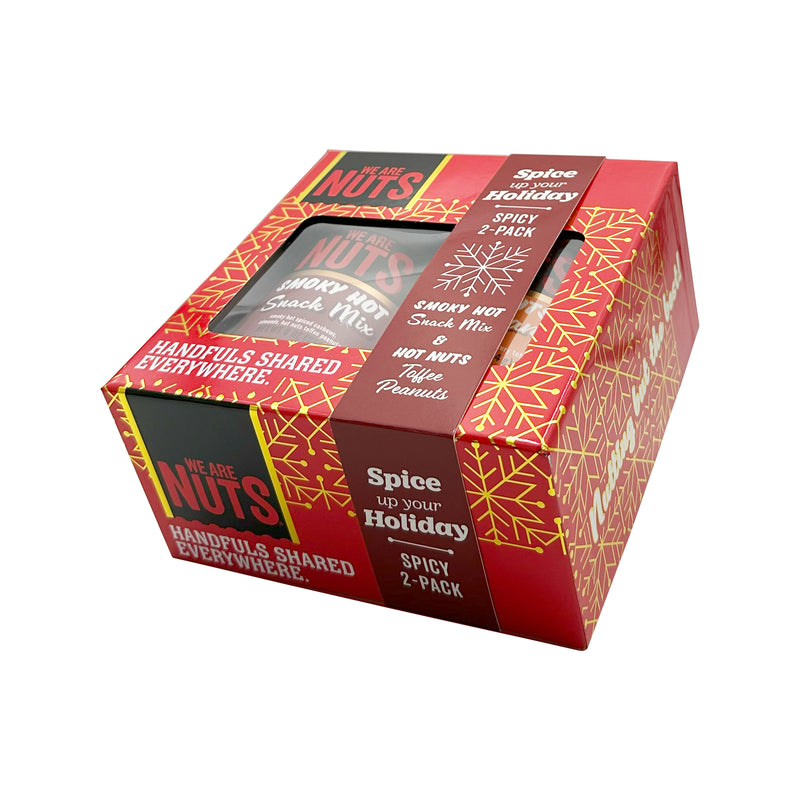 Spicy 2-Pack Gift Box – Smoky Hot Snack Mix & Hot Nuts Toffee Peanuts-Gift Tins-We Are Nuts!